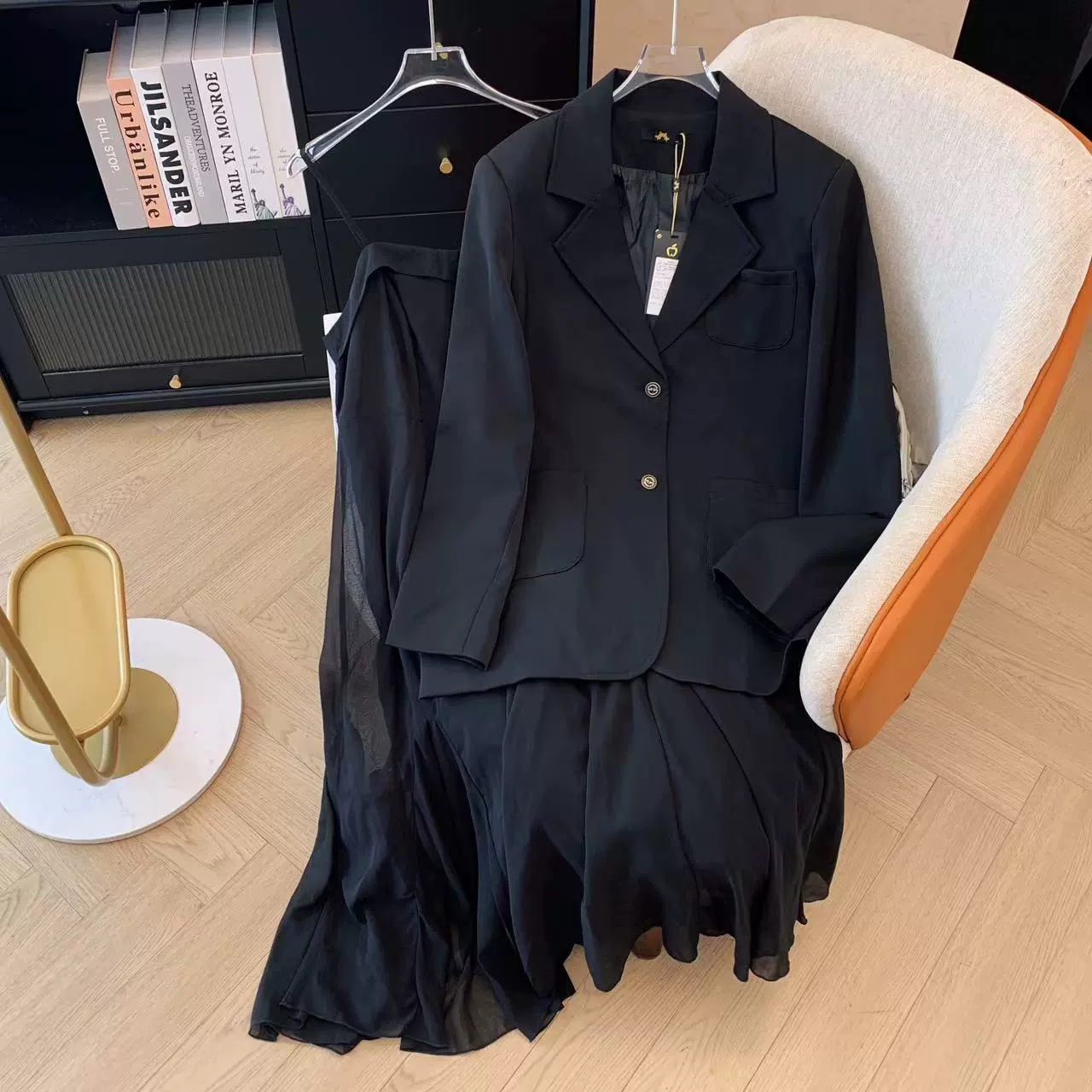 300 фунтов большой размер женский толстый мм темпераментный пиджак с подтяжками рыбий хвост юбка пригородного ветра набор весна и осень новый стиль