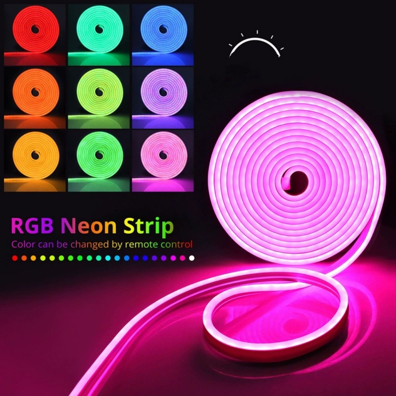 Светодиодная неоновая лента, 12В 5м водонепроницаемый силикон, RGB и одноцветные варианты (54/108 светодиодов)