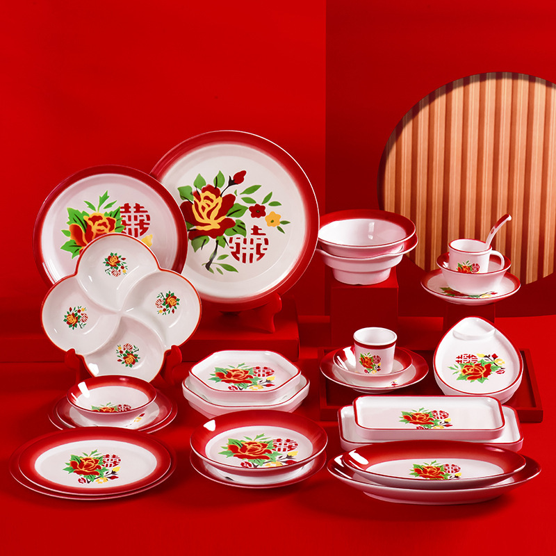 80 s nostalgic restaurant creative tableware net red hot pot restaurant happy character plate old-fashioned imitation enamel plate table four-piece set