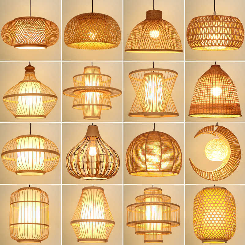 Bamboo Lantern Chandelier New Chinese Restaurant Bamboo Art Lamp Shop Commercial Catering Zen Tea Room Japanese Woven Lampshade