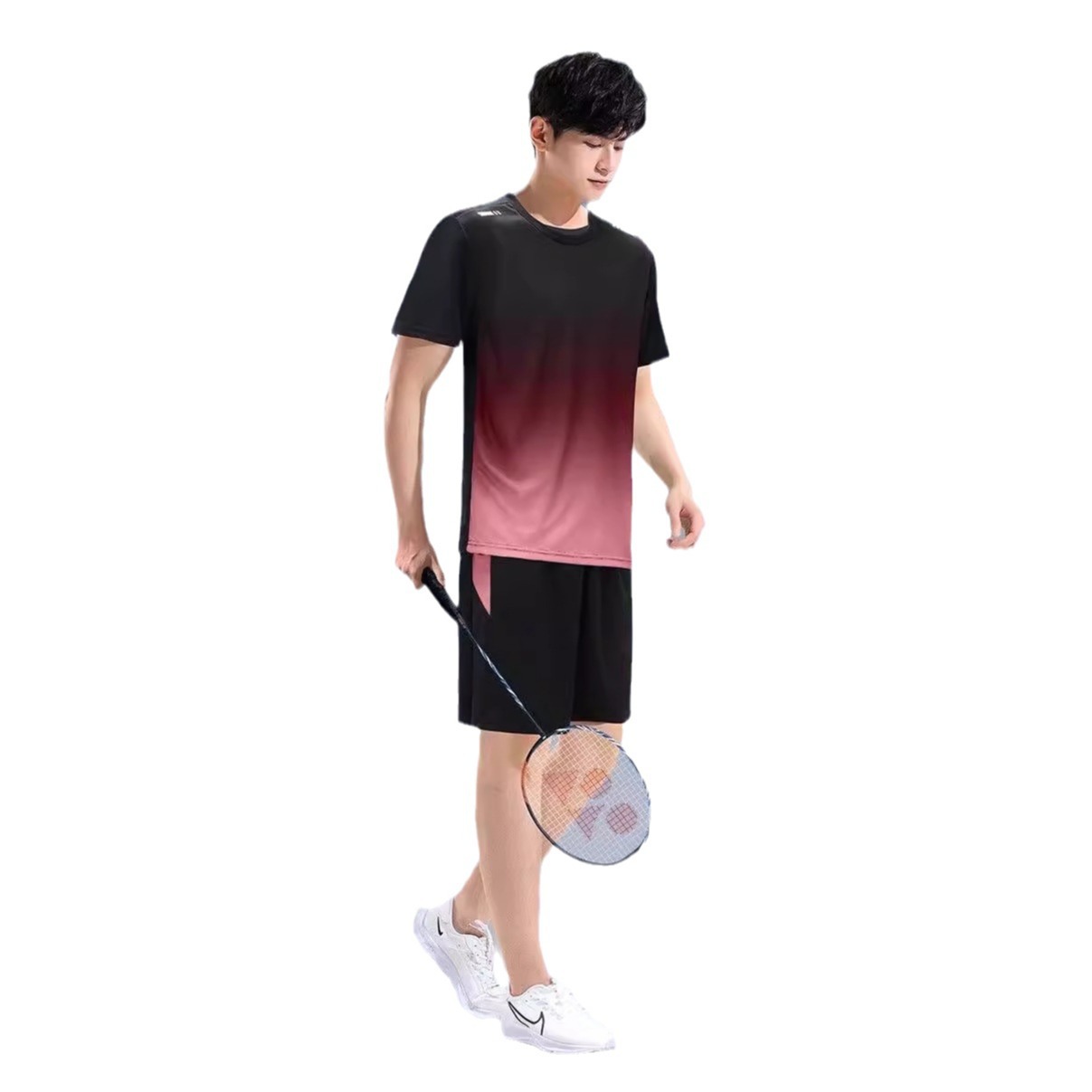 피트니스 옷 남자 아이스 실크 반팔 티셔츠 빠른 건조 여름 운동복 세트 농구 모닝 러너 반바지 훈련실