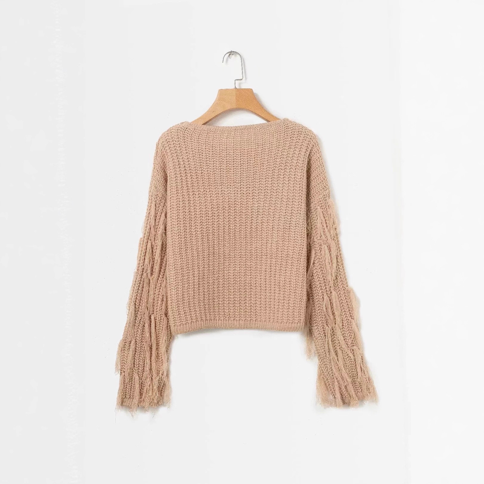 Suéter de Punto para Mujer, Estilo Europeo y Americano, Otoño/Invierno 2026, Nuevo, con Mangas con Borlas, Cuello Redondo, Versátil, Holgado