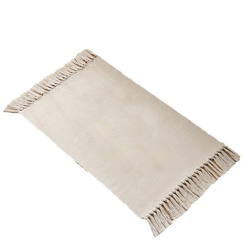 Tapis de salon tissé à la main en coton et lin avec franges_voghion.com