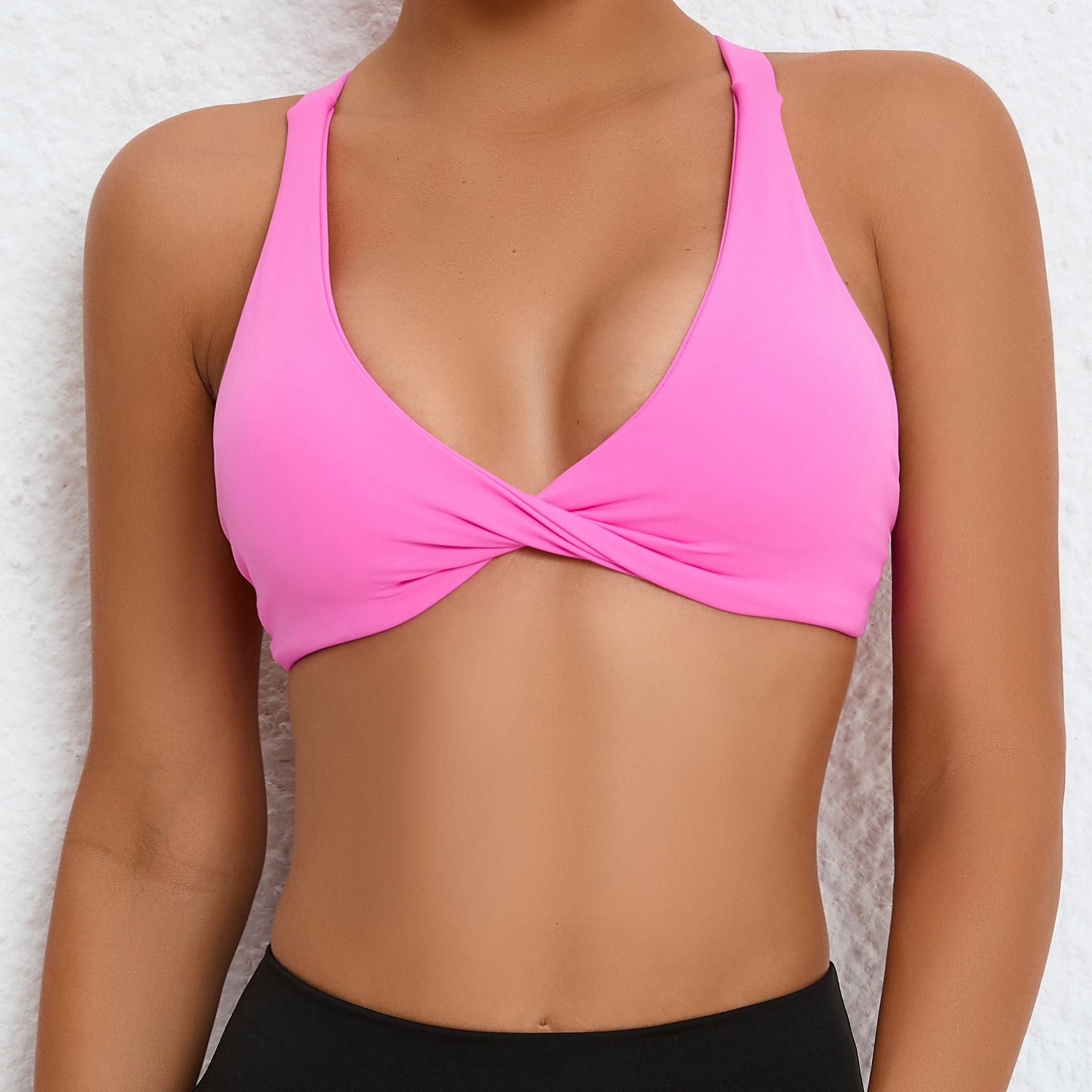 Sports Solid Color Nylon Halter Neck Active Tops Halter Crisscross Tank display picture 29