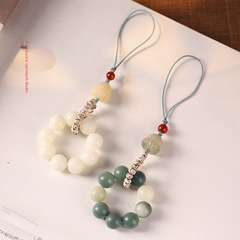 Bodhi Root Small Handheld Phone Chain Charcoal-Burned Cat Paw Ring Buckle Cute Collectible Buddhist Beads Five Blessings Cat Bag Pendant