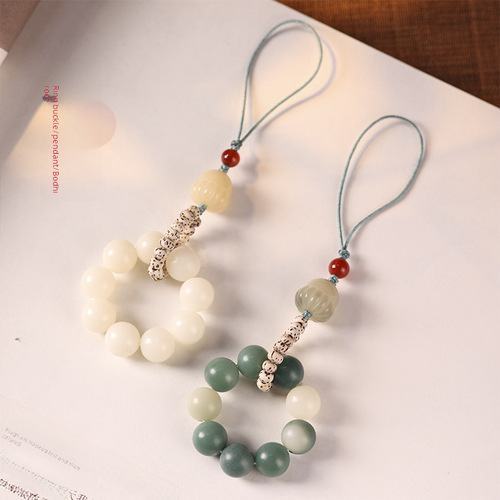 Bodhi Root Small Handheld Phone Chain Charcoal-Burned Cat Paw Ring Buckle Cute Collectible Buddhist Beads Five Blessings Cat Bag Pendant