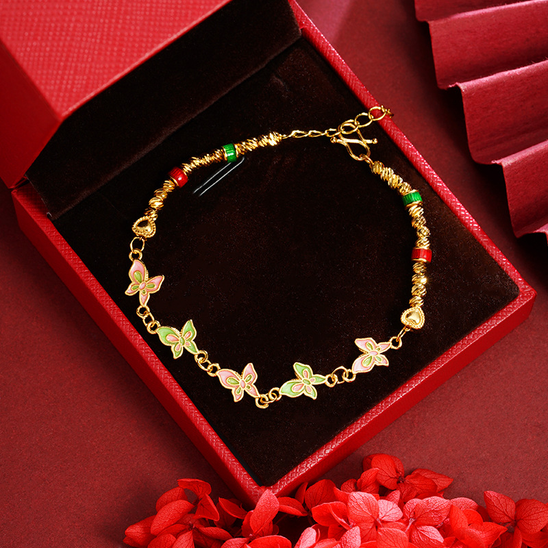 Nuevo chino vietnamita pulsera de oro de arena retrógrado mariposa de flores de coches flash cuentas de flores joyas de nicho al por mayor