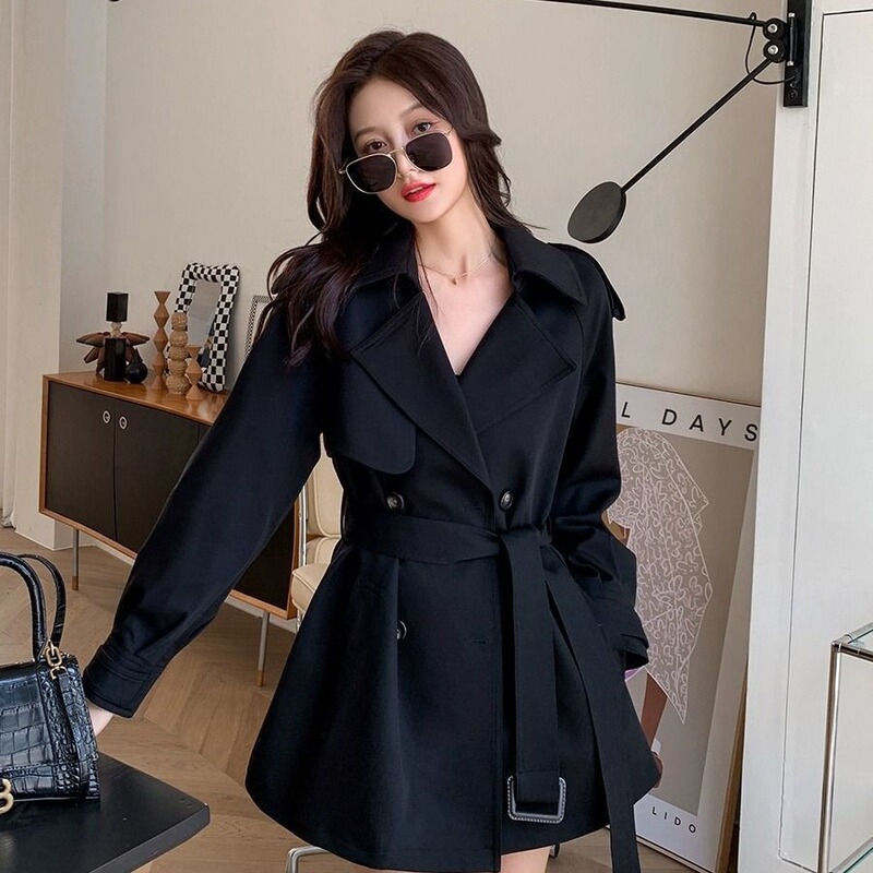 New Korean style spring and autumn British small temperament slimming fashion overcoat coat windbreaker 2024