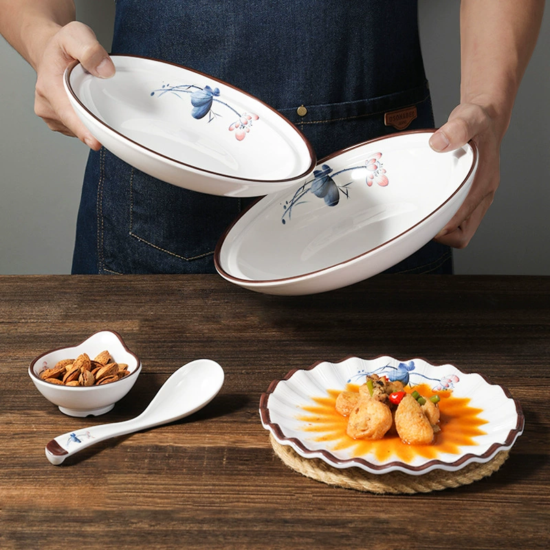 凯柏雅 Blue lotus melamine tableware restaurant specialty dish plastic round rice bowl cold dish dish commercial