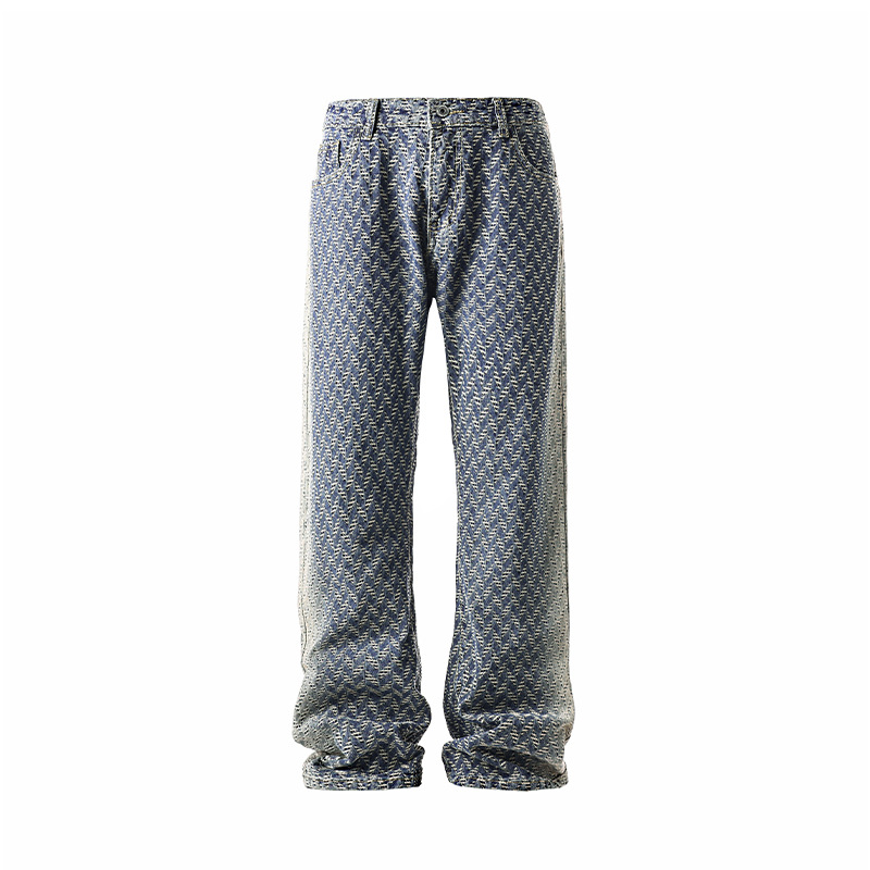 Jeans mit Allover-Jacquardmuster, Herbst-Cleanfit, amerikanische High-Street-Straight-Wide-Leg-Long-Pants, Herren-High-Waist_voghion.com