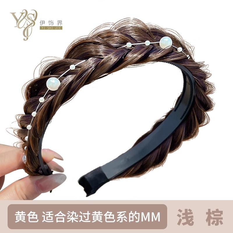 Alto grado perla giro trenza peluca diadema temperamento femenino cráneo superior artefacto diadema accesorios para el cabello frente horquilla de pelo roto
