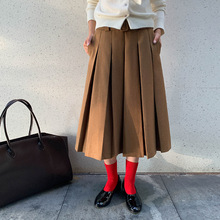 MOXI十三行女装2025冬季新款羊毛半身裙女中长款高腰显瘦百褶裙子