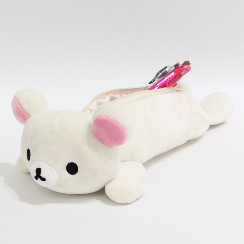 かわいい日本の怠惰な熊のぬいぐるみの筆袋の立体の茶色の熊の文房具の箱の学生の鉛筆の袋の収納袋|undefined