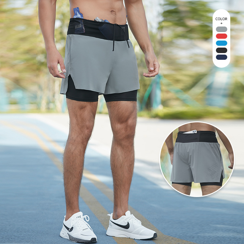 Trail Running Sports Shorts Men's Summer Outdoor Marathon Fitness Basketball Double-Layer Fake Two-Piece Running Quick-Drying Shorts