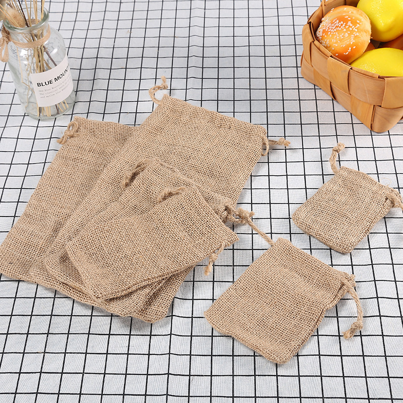 厂家直供 麻布袋子束口袋 杂粮收纳抽拉真麻绳布袋 物品包装袋