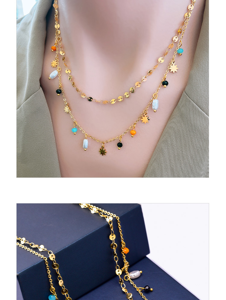 Fashion Geometric Star Titanium Steel Inlay Artificial Pearls Beads Layered Necklaces display picture 1