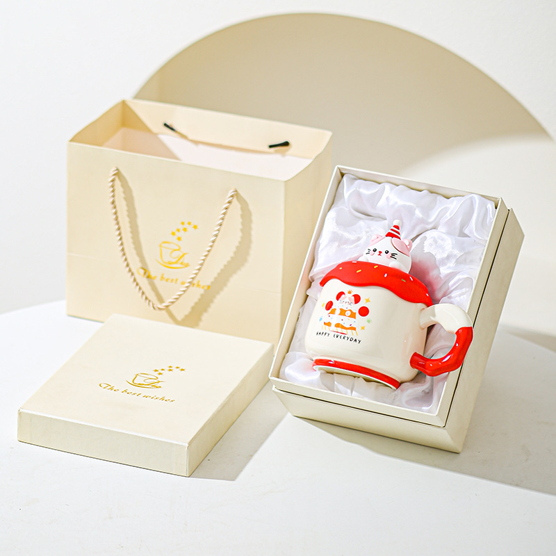 Taza de marca con tapa linda amiga regalo de cumpleaños de café de cerámica taza de agua doméstica de alto valor de oficina