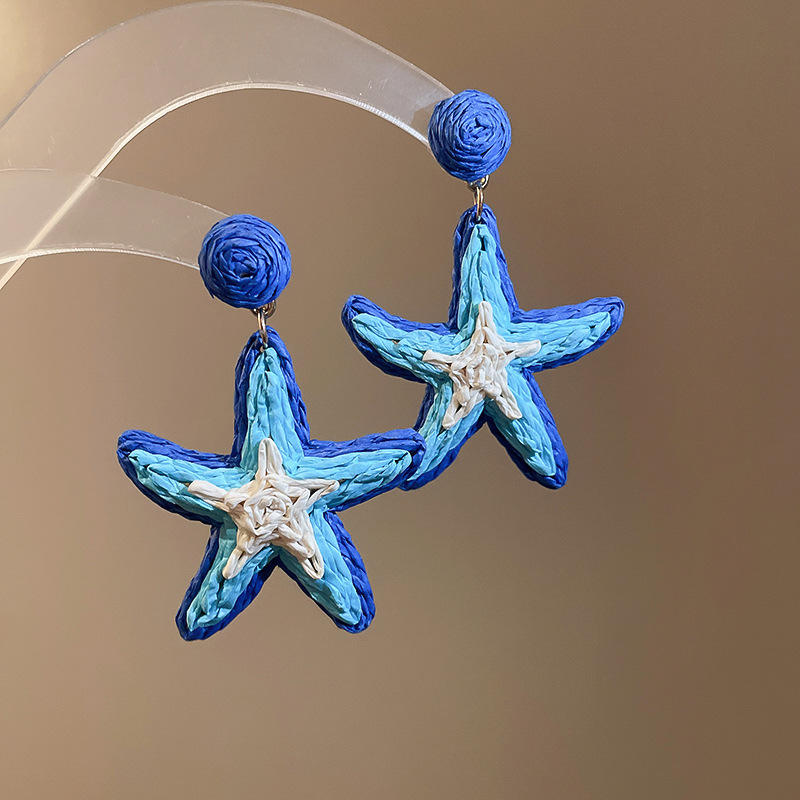16g Weight Electroplated Gold Plating Process 316 Stainless Steel Ear Needle Material Drop Earrings Classification 1 Pair Quantity Daily Occasion raffia, Iron Material Starfish Pattern Women's Gender Marine Style Style 1 Pair Marine Style Starfish Raffia Iron Drop Earrings 9