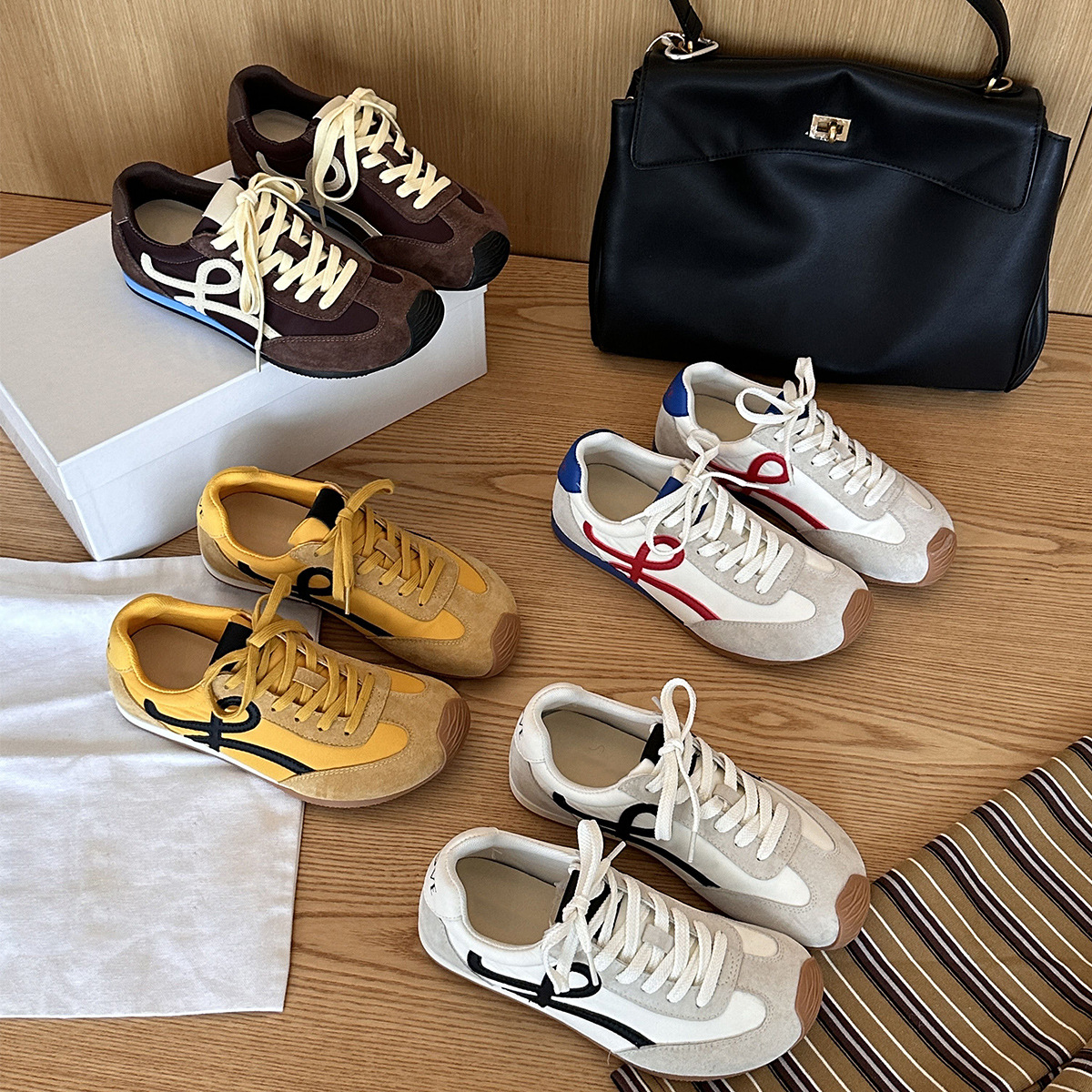 Cowhide Wang Yibo Same Thick-soled German Training Shoes Women's Casual Forrest Gump Shoes Lace-up Sports Inner Height-raising Leather Ballet Shoes