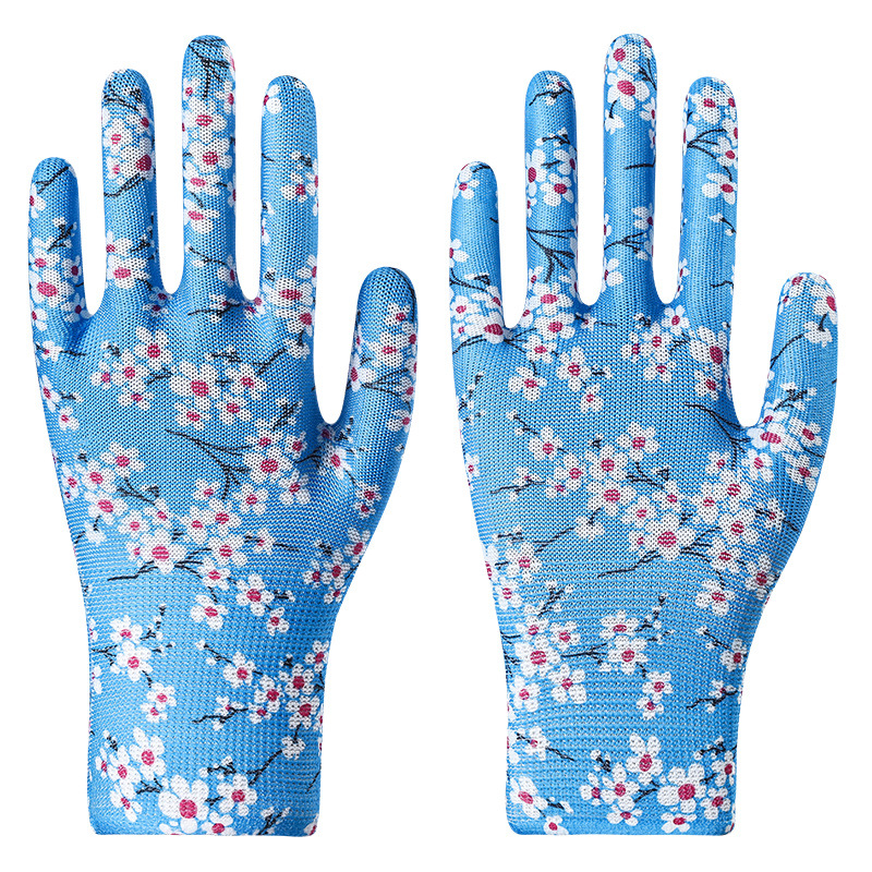 파란색과 흰색 꽃무늬 장갑