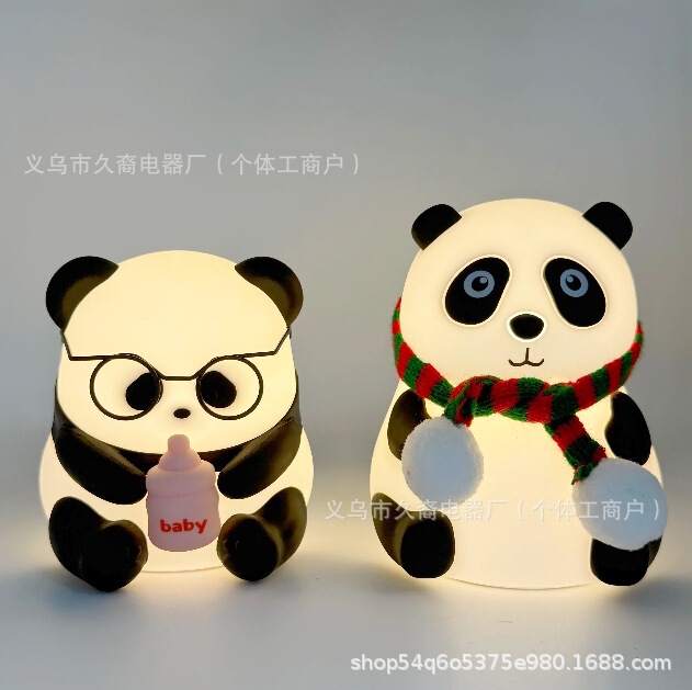 led拍拍小夜灯熊猫灯三档调光七彩定时充电柔光趣味拍拍硅胶灯|undefined