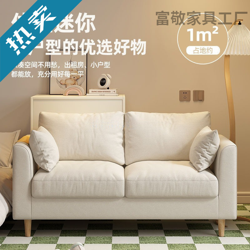 Sofa for Small Apartments, Nordic Minimalist Modern Bedroom Integrated Simple Internet-Famous Double Living Room Fabric Sofa with Solid Wood
