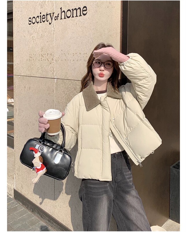 灯芯绒翻领白鸭绒羽绒服女2025冬季新款学院风韩系宽松短款小个子|undefined