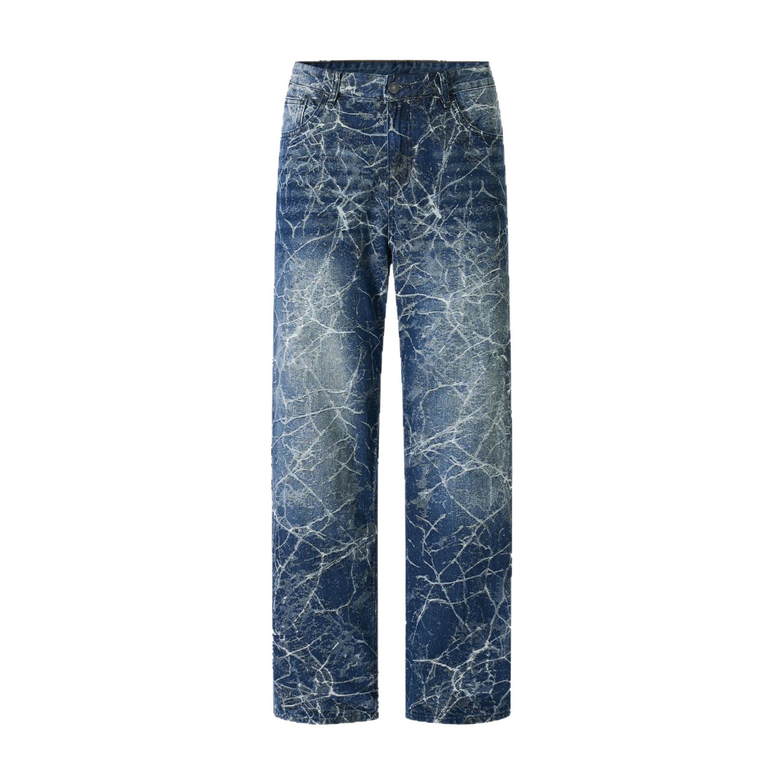 Men's Loose Straight Leg Jeans High Street Lightning Print Retro Cool Wide Leg Trousers For Spring Autumn_mkmklike.com