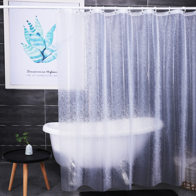 跨境新品3d浴室浴帘免打孔隔水布半透明朦胧美加厚卫生间隔断帘子