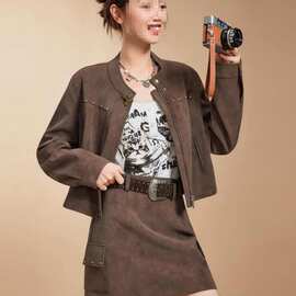设计感时尚套装女秋季新款美式辣妹气质百搭磨砂皮上下套装裙