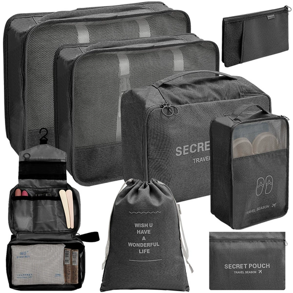 Black eight -piece set (including three -dimensional shoe bags and washing bags)