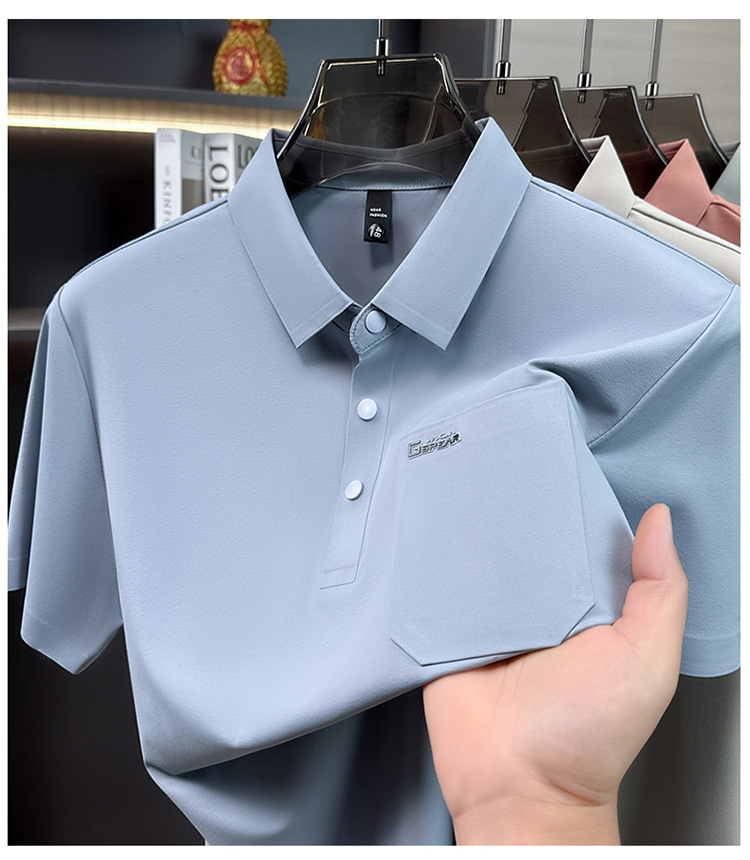 Áo polo nam tay ngắn cổ bẻ phong cách doanh nhân trung niên — Xanh da trời2810 chi tiết 24