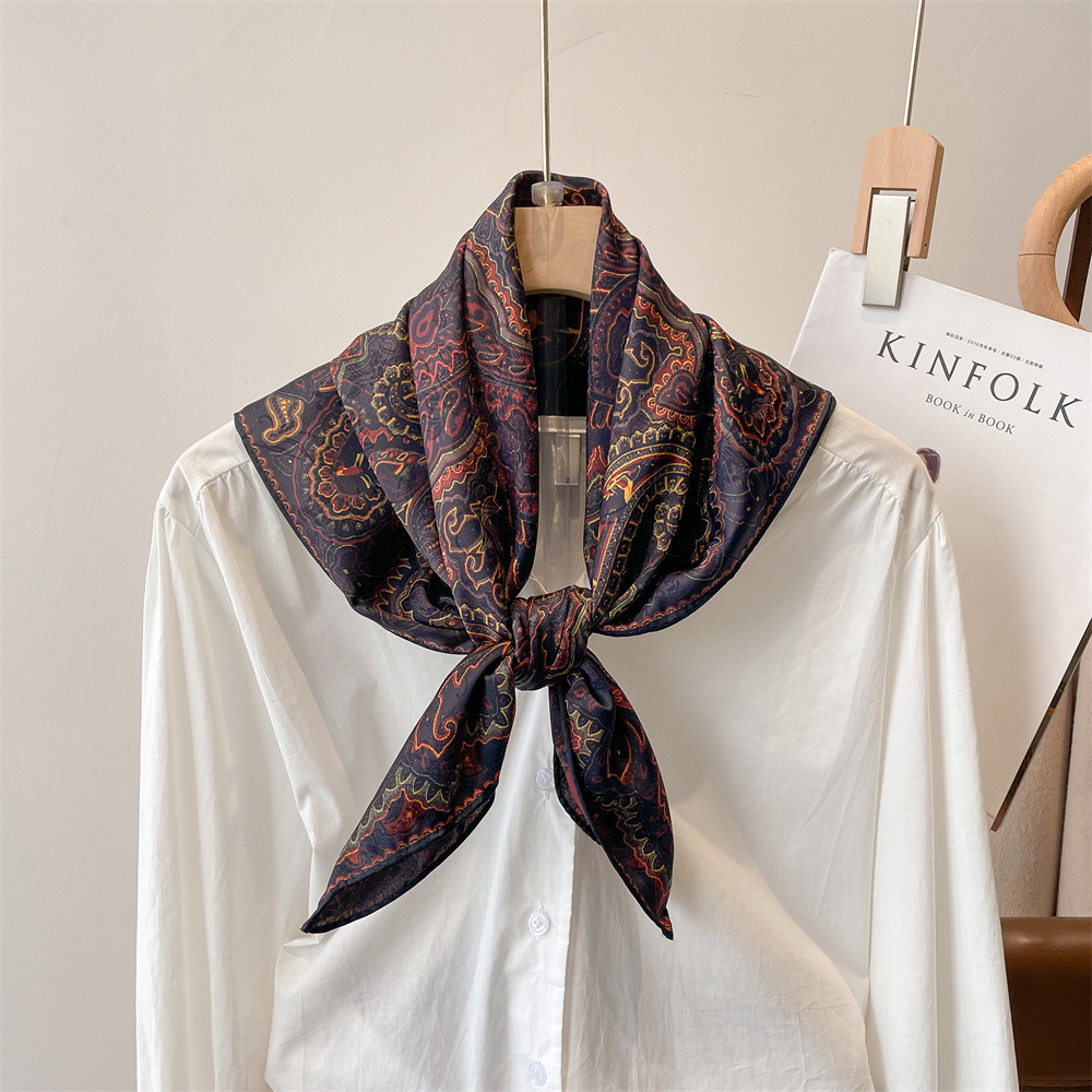 Printed Square Silk Scarf Elegant Chinese Style Shawl_voghion.com