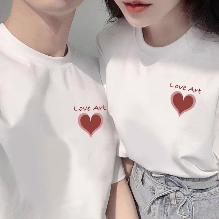 여름 새로운 퓨어 코튼 커플의 반팔 티셔츠 작은 어깨 하이 엔드 여름 루즈 프린트 반소매 탑