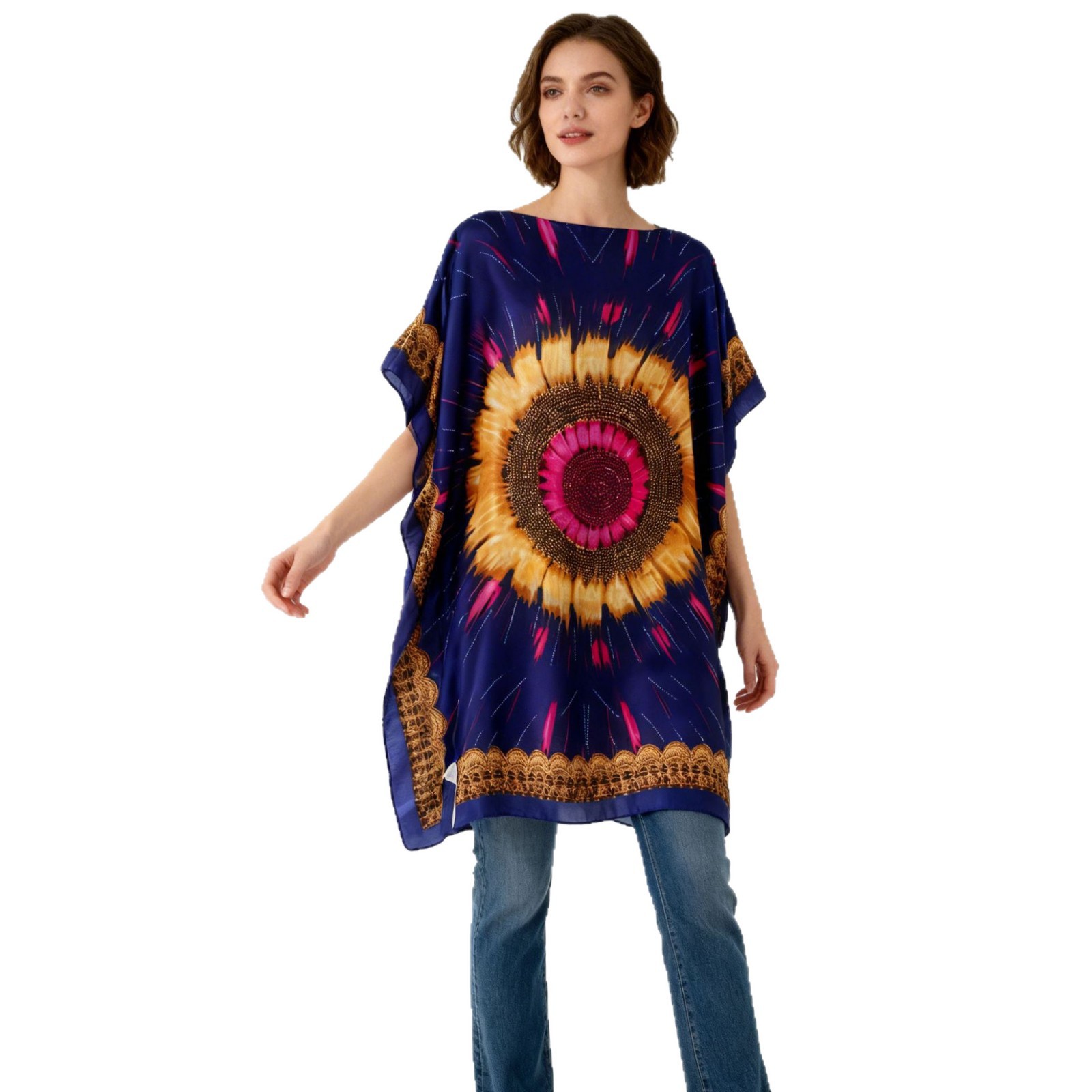 ebay nuevo estilo nacional europeo y americano impresión de playa camiseta de abrigo sexy suelta camiseta protector solar sopa de mujer