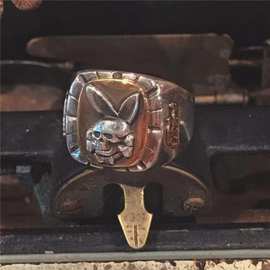 莲鱼山墨西哥美式复古骷髅兔戒指开口镀银戒指银饰欧美经典
