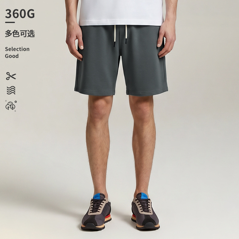 Summer Mid-Waist Solid Color Casual Youth Grey Pocket Decorative Drawstring Loose Four-Season Bottop Shorts for Men