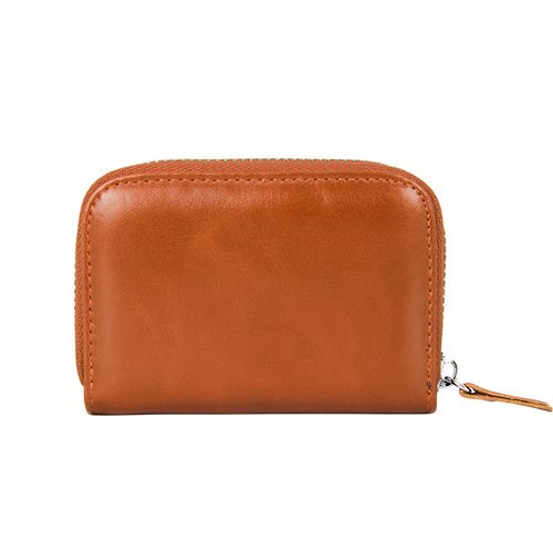 Cross-border first layer oil wax cowhide RFID anti-theft brush organ card bag with multiple card slots for men and women genuine leather ID card holder