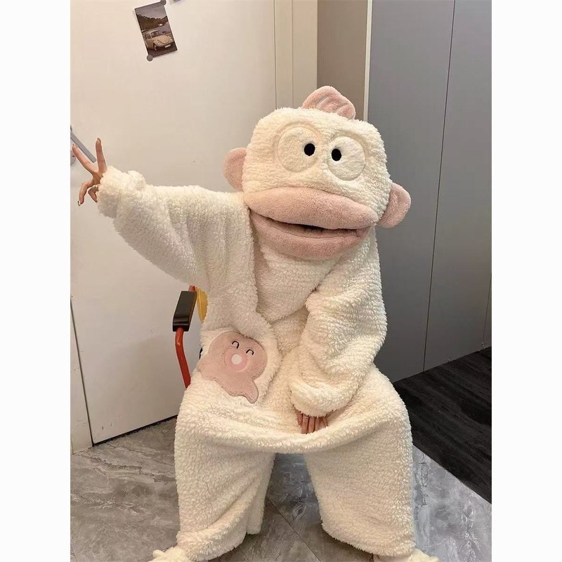 爆款丑丑鱼法兰绒卡通连体睡衣女冬季加厚保暖家居服|undefined