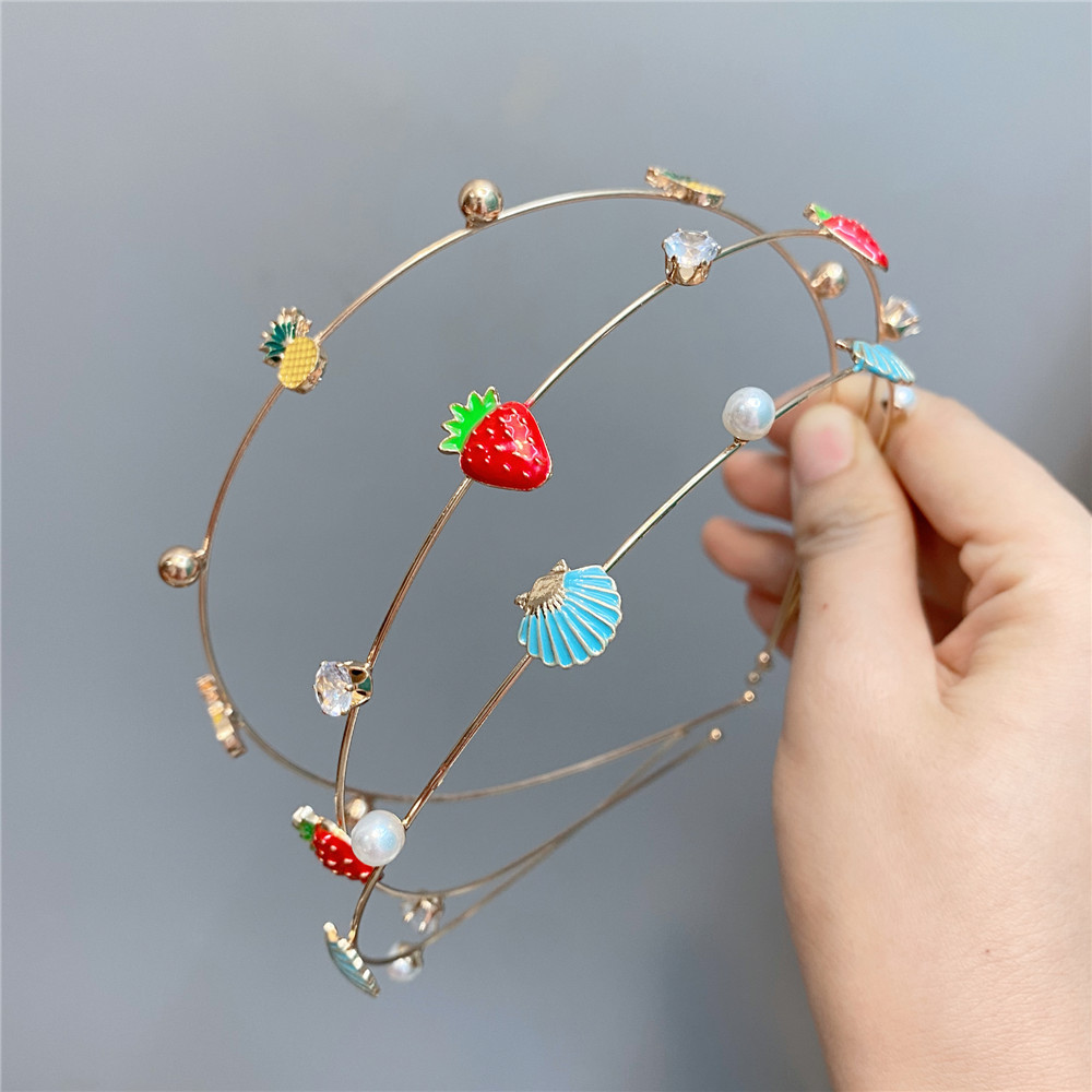 B07 Colored Glaze Fruit Shell Diamond-laid Headband Thin Graceful Online Influencer Metal Headband Girls' Retro Headdress display picture 6