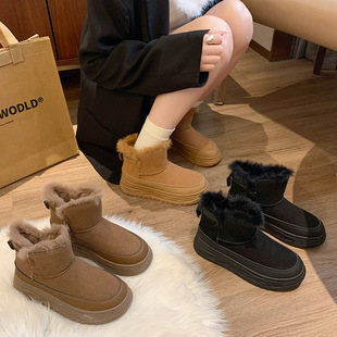 fleece-lined High-top Snow Boots Women's 2024 Winter New Student Ins Korean Style Warm Casual Shoes Thick Sole XFH566