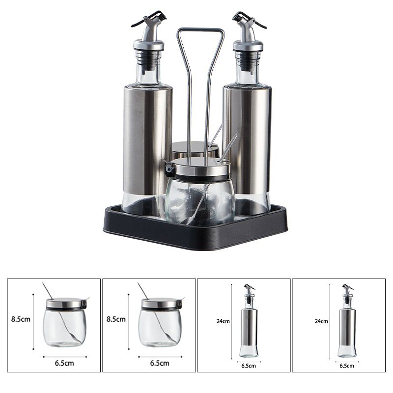 Precio de fábrica suministros de cocina condimento tarro condimento botella caja de almacenamiento combinación condimento botella traje vidrio condimento botella sal tarro