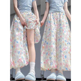 彩色花苞裙裤女夏季2025新款小个子冰丝慵懒显瘦宽松休闲阔腿裤子