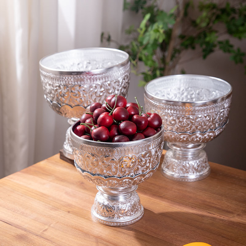 Laijun Thailand Special Metal High Feet Buddha Fruit Plate Buddha Hall silver Snacks Candy Storage Plate Manza Plate Bowl