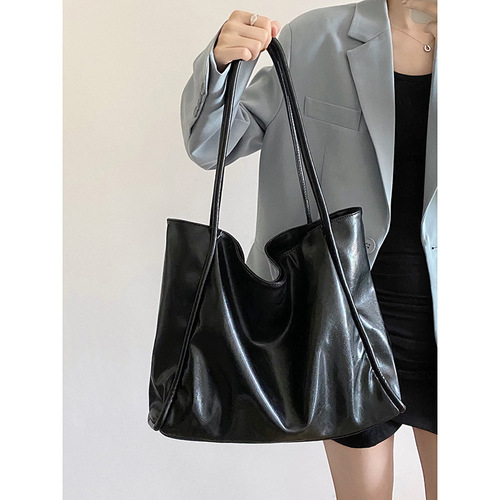Bags  New Trendy Hand-held Glossy Tote Bag Women's Large Capacity Class College Student Casual Underarm Shoulder Bag