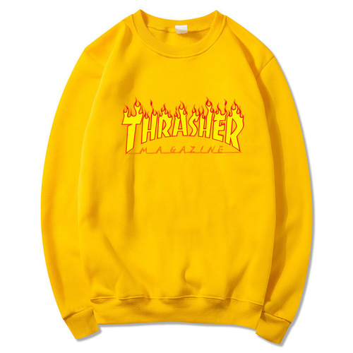 Spring and Autumn Men's and Women's Round Neck Sweatshirts Fashion Top Flame Pattern Print Street Fashion Men's Sweatshirt