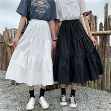 拼接褶皱感白色半身裙女夏季新款高腰显瘦字群长裙子