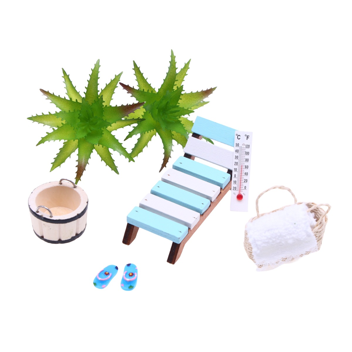 Casa de muñeca mini verano playa madera reclinable miniatura sauna escena tiro apoyos modelo