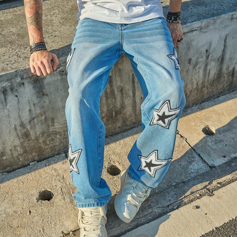 跨境New Men Stylish embroidery Loose Jeans High Quality Men|undefined