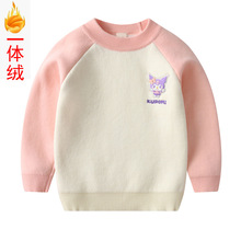 冬季新款童装女童加绒加厚毛衣批发女孩子卡通贴布绣针织打底上衣